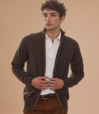 Men's dark chocolate wool cardigan - KANTHER