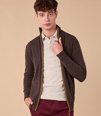 Men's dark chocolate wool cardigan - KANTHER