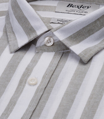 Striped cotton linen shirt - Lime Green & White - BRUNIEN