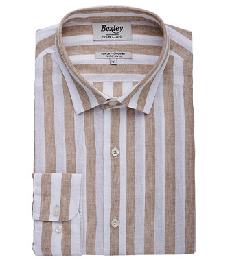 Camel & White striped cotton linen shirt - BRUNIEN