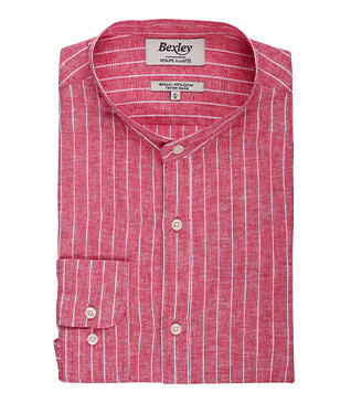 Red Chambray & White trim cotton linen shirt - ELRIC