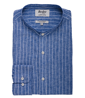 Ocean Blue Chambray & White cotton linen shirt - ELRIC