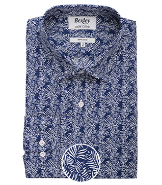 Navy shirt with White prints - Straight collar - BAPTISTIN