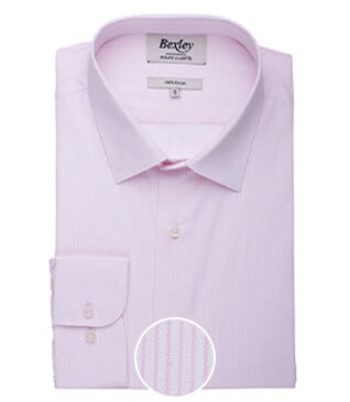 Pink & White Cotton shirt - Straight collar - GUILHEM CLASSIC