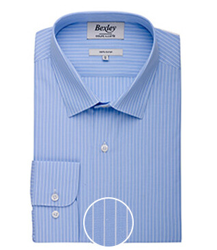 Blue & White stripes Cotton shirt - Straight collar - BERTELIN 