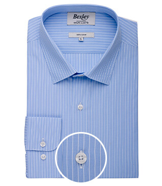 Blue & White stripes Cotton shirt - Straight collar - BERTELIN 