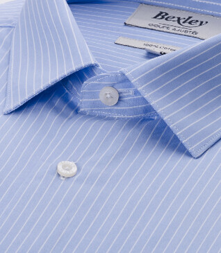Blue & White stripes Cotton shirt - Straight collar - BERTELIN