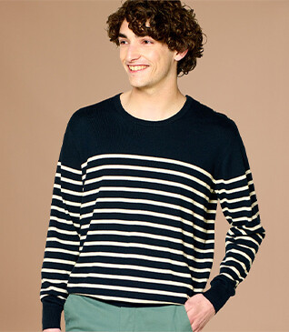 Men's sailor pullover organic cotton/ cashmere Navy & Ecru - CONIAK