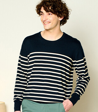 Men's sailor pullover organic cotton/ cashmere Navy & Ecru - CONIAK