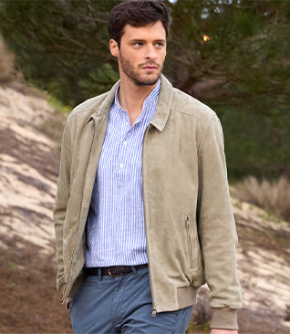 Men's light Khaki velvet leather jacket - EDRIK