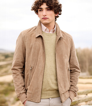 Men's Dark Camel velvet leather jacket - EDRIK