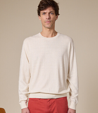 Men's Organic Cotton/Linen Sweater with Round Neck, String Color - CLINDMIR