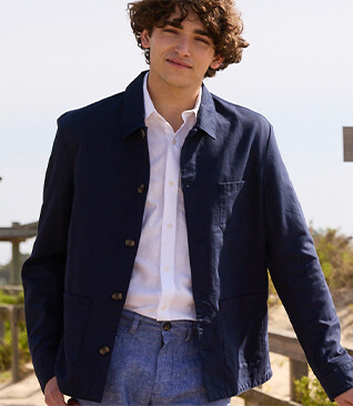 Navy Blue men's cotton/linen painter jacket - FAUSTINIEN