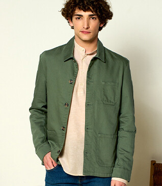 Sage Green men's cotton/linen painter jacket - FAUSTINIEN