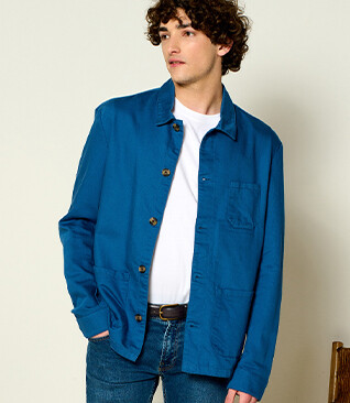Steel Blue men's cotton/linen painter jacket - FAUSTINIEN