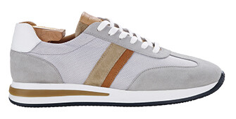 Light Grey & Beige Men's leather trainers - KEILIRA