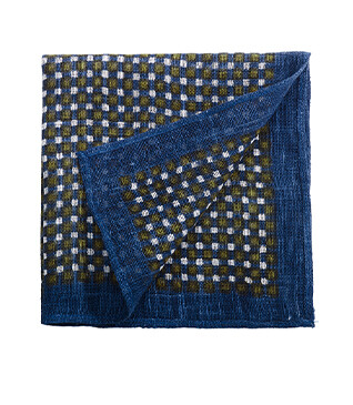 Navy & Khaki Linen Pocket Square