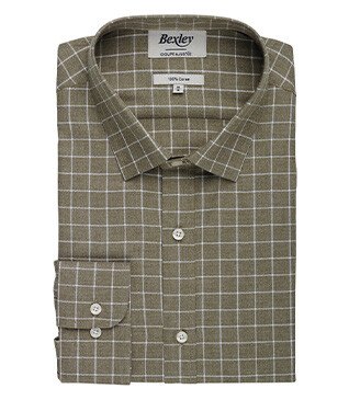 Army green and white Cotton Flannel shirt - ANSILIEN