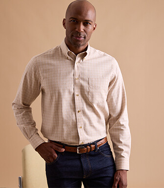 Beige and White Cotton Shirt - American collar - VALDEN