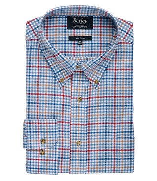 Light blue, red and camel Cotton Shirt - American collar - SHANTON