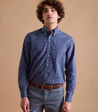 Navy and Nordic blue Cotton Shirt - American collar - ELVIN