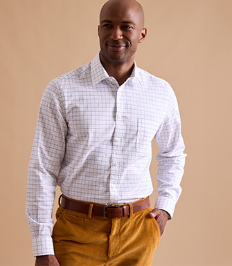 White twill shirt with blue check pattern - IRMOND