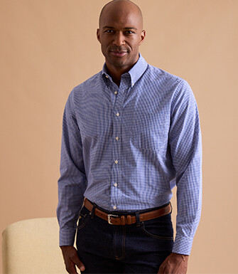 Blue shirt with white checks - American collar - JACEN