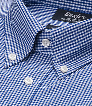Blue shirt with white checks - American collar - JACEN