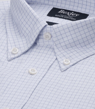 Men's white shirt with blue checks - DALLEN