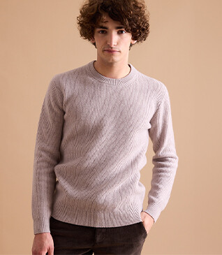 Men's wool round-neck jumper Light grey melange - COLTAN