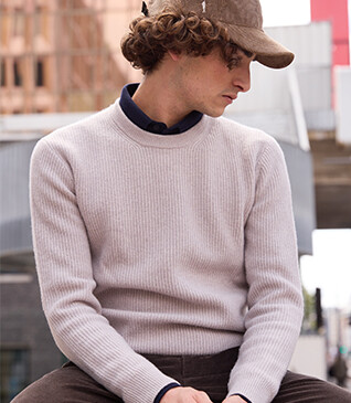 Men's wool round-neck jumper Light grey melange - COLTAN