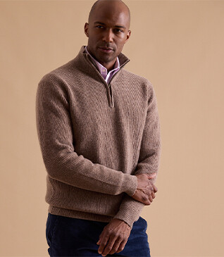 Brown Melange half-zip wool jumper - KENTHAN