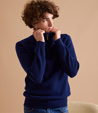 Navy Blue half-zip wool jumper - KENTHAN