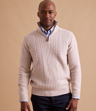 Light Beige half-zip wool jumper - KENLEY