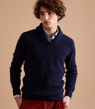 Men's wool Shawl collar jumper Navy - KELLAN