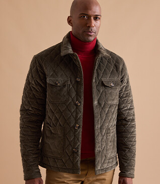 Men's Dark Olive Velour Quilted Jacket - FILIBERT