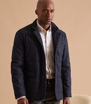 Dark Blue Melange Quilted Jacket - THÉOPHILE