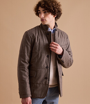 Dark Taupe melange Quilted Jacket - THÉOPHILE