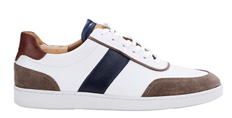 White Chocolate and Navy Men's leather Trainers - BALLAARA