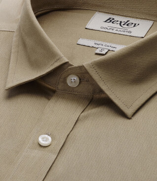 Beige Textured Cotton Shirt - French Collar - TILMOND