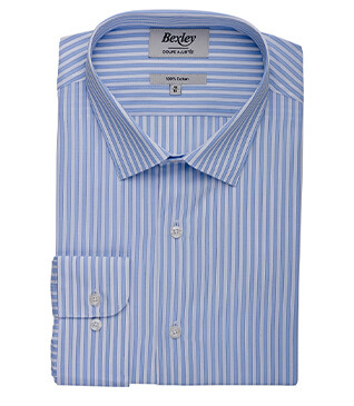 Light blue and white striped shirt - French collar - LEONDRE