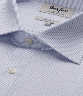 White and navy striped shirt - Italian collar - SANTINO