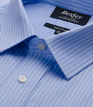 Blue printed shirt - white stripes - Straight collar - BERTHOD