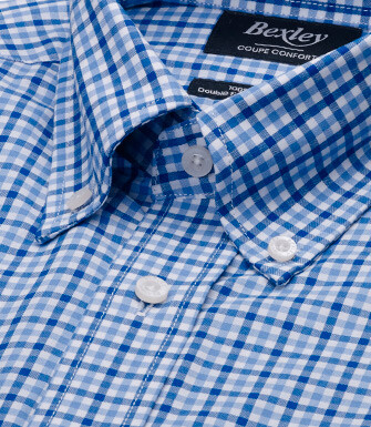 Men's shirt in cotton - Blue & Soft Blue Checks - CULLEN