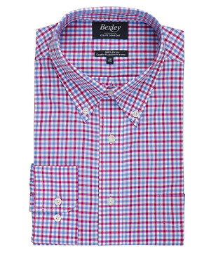 Men's shirt in cotton with white, blue, and pink checks. - CULLEN