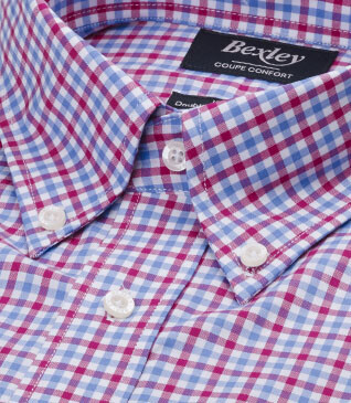 Men's shirt in cotton with white, blue, and pink checks - CULLEN