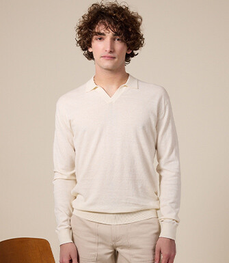 Men's Sweater with Polo Collar, String Color - BRAVLIN
