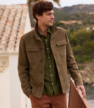 Khaki Suede Men's Leather Jacket - SEDRICK