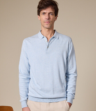 Men’s Dress Knit Pullover Light Blue Melange - Polo Collar - BRAIDEN ML