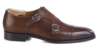 Men’s Double Monk Strap Shoes Cognac Patina - LANGFORD